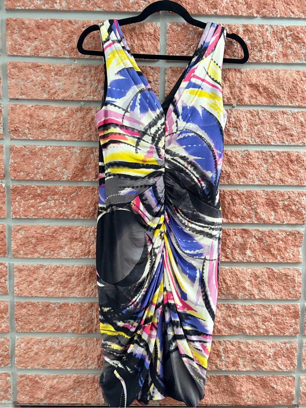 Alberto Makali Multicolor Abstract Ruched Midi Dress